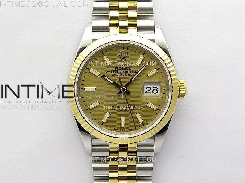 DateJust 36 SS 126233 904L SSYG VSF 11 Best Edition Gold Fluted Dial Sticks Markers on Jubilee Bracelet VS3235