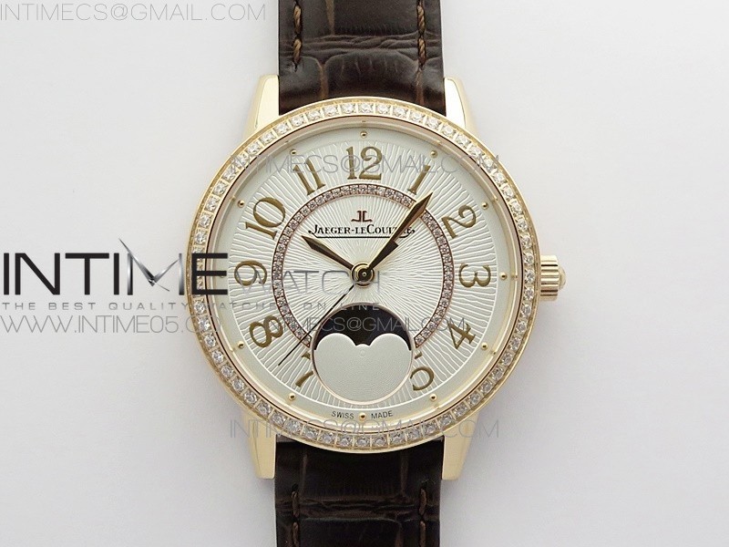 RENDEZ-VOUS NIGHT & DAY RG ZF 11 BEST EDITION WHITE TEXTURED DIAL DIAMONDS BEZEL ON BROWN LEATHER STRAP A898