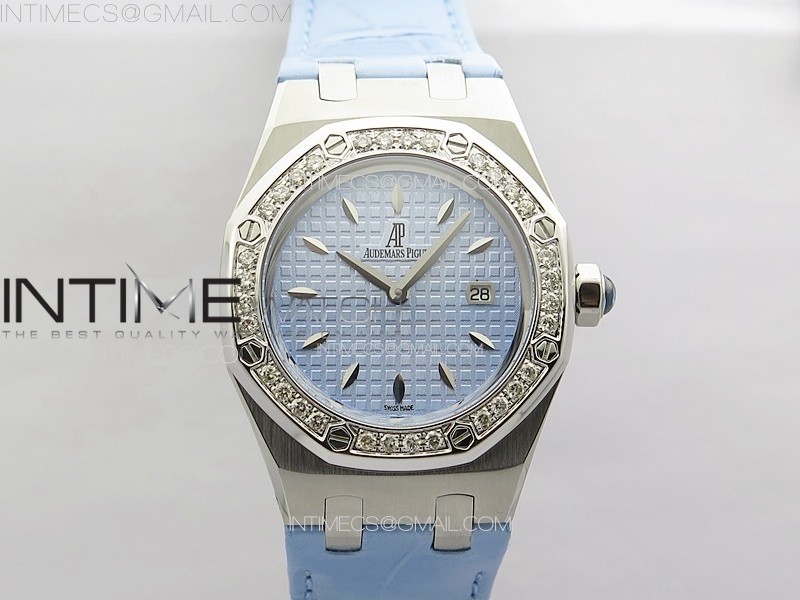 Lady Royal Oak 33mm 67620ST SS APSF 11 Best Edition Blue Textured Dial on Blue Leather Strap RONDA Quartz