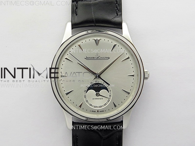 MASTER ULTRA THIN MOON 1368420 SS ZF 11 BEST EDITION WHITE DIAL ON BLACK LEATHER STRAP V3 SA925 SUPER CLONE