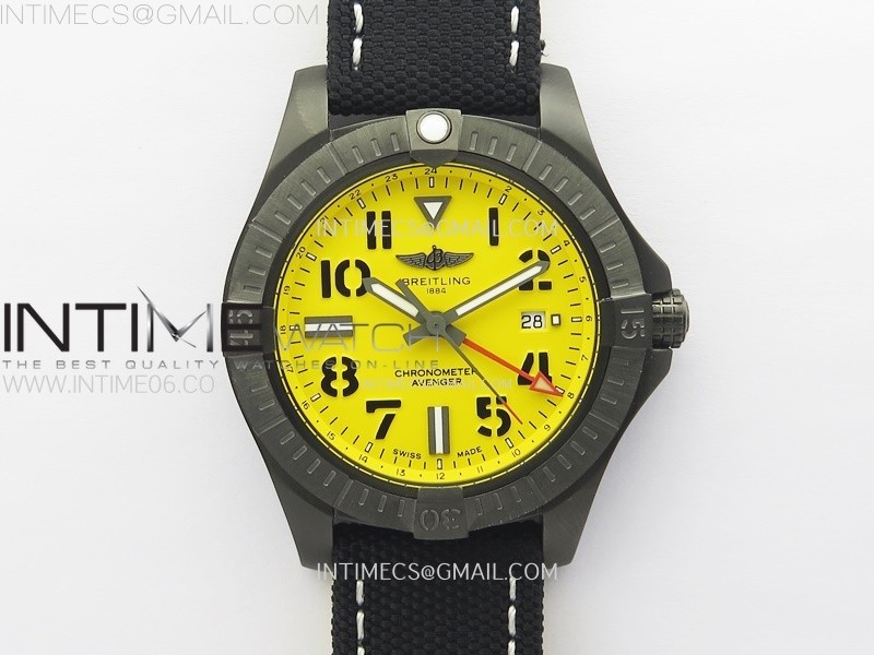 AVENGER V32395 45MM TI DLC 11 BEST EDITION YELLOW DIAL ON NYLON STRAP A2824