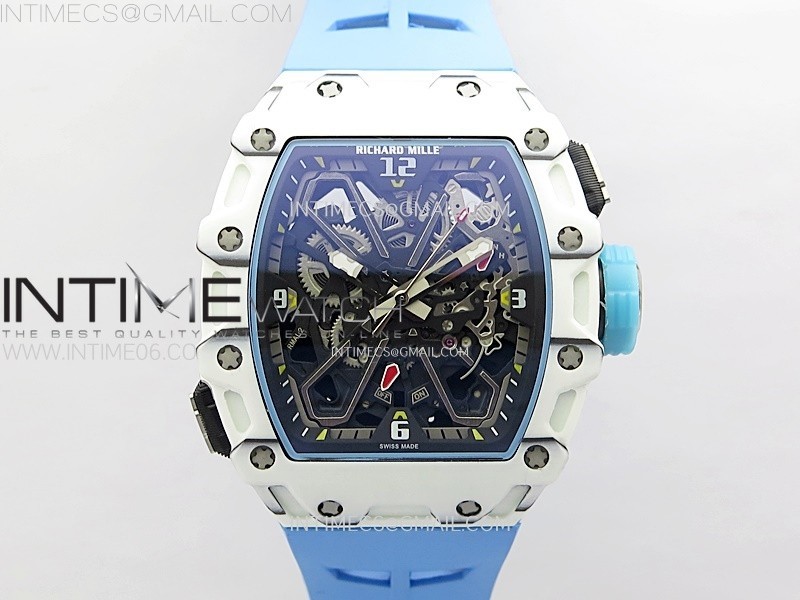 RM035-03 White CarbonBlue Crown Z Factory Skeleton Dial on Blue Rubber Strap Asian Skeleton movement