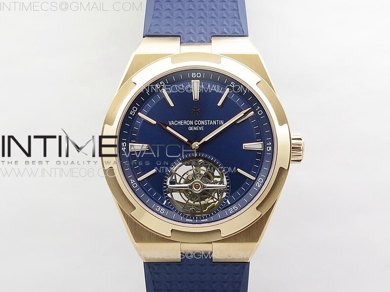 Overseas Tourbillon RG BBR Best Edition Blue Dial on Blue Rubber Strap