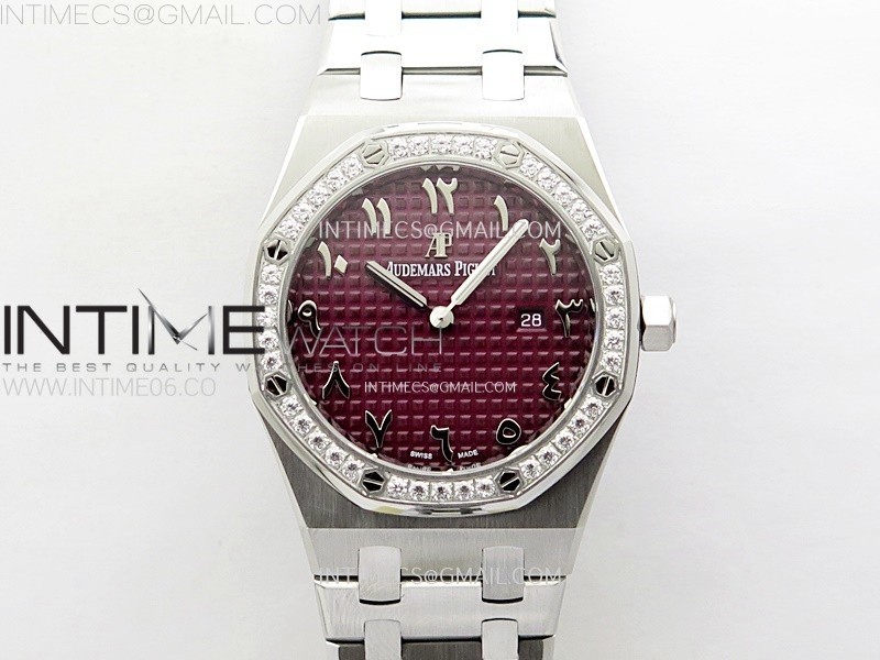 Lady Royal Oak 33mm 67651 Diamonds SS ZF 11 Best Edition Purple Textured Dial on SS Bracelet RONDA Quartz