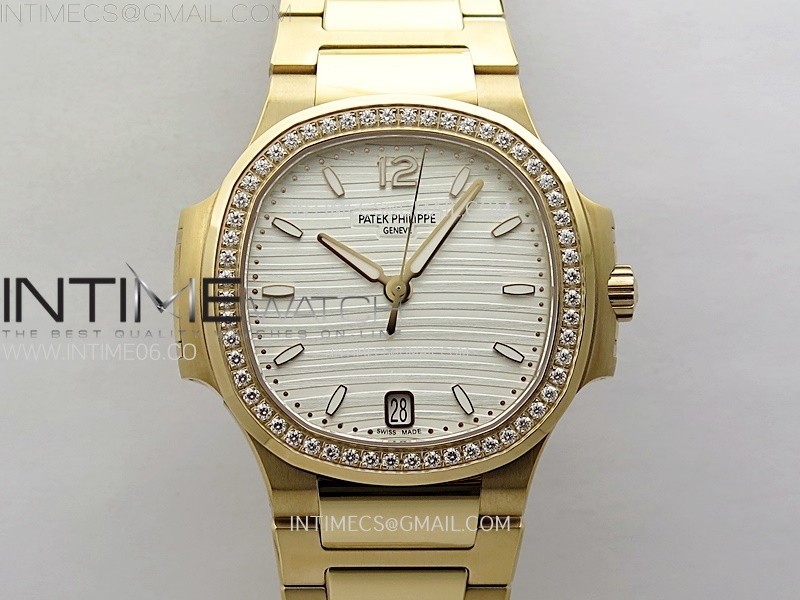 NAUTILUS 7118 NEW VERSION LADIES DIAMONDS BEZEL RG PPF 11 BEST EDITION WHITE DIAL ON RG BRACELET A324 SUPER CLONE