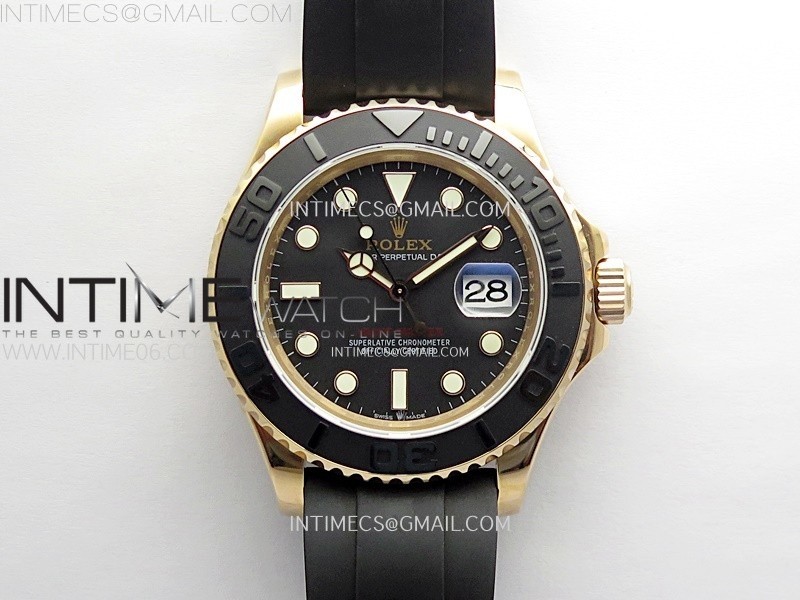 Yacht-Master 126655 RG APSF Best Edition 3D Black Ceramic Bezel on Black Rubber Strap SA3235