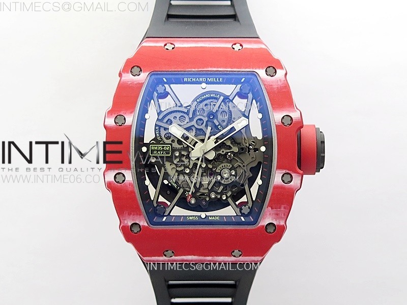 RM035-02 Real Red NTPT Carbon ZF 11 Best Edition Skeleton Dial on Black Rubber Strap V5