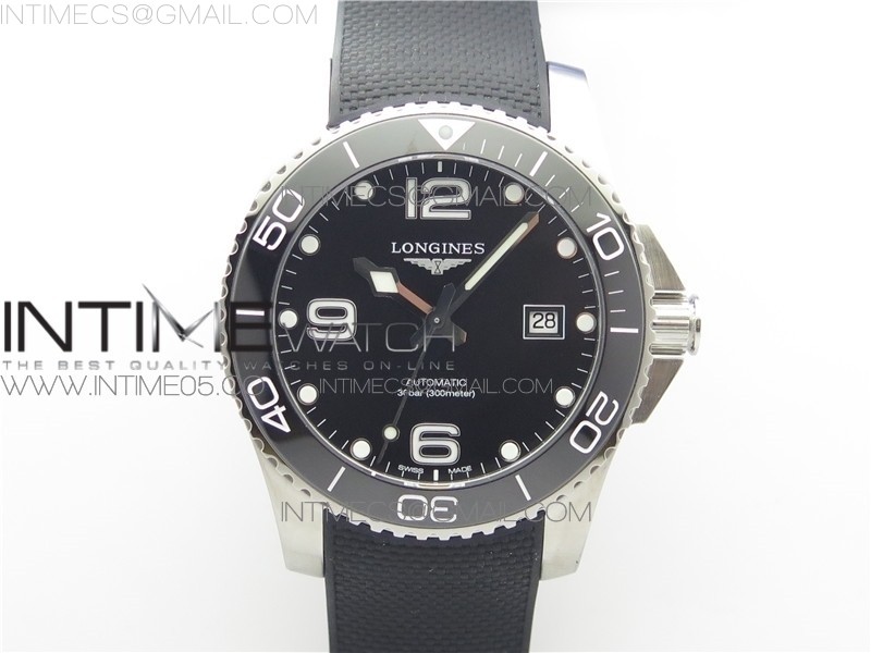 CONQUEST L3.840.4.56.6 REAL CERAMIC BEZEL SS ZF 11 BEST EDITION BLACK DIAL ON RUBBER STRAP A2824