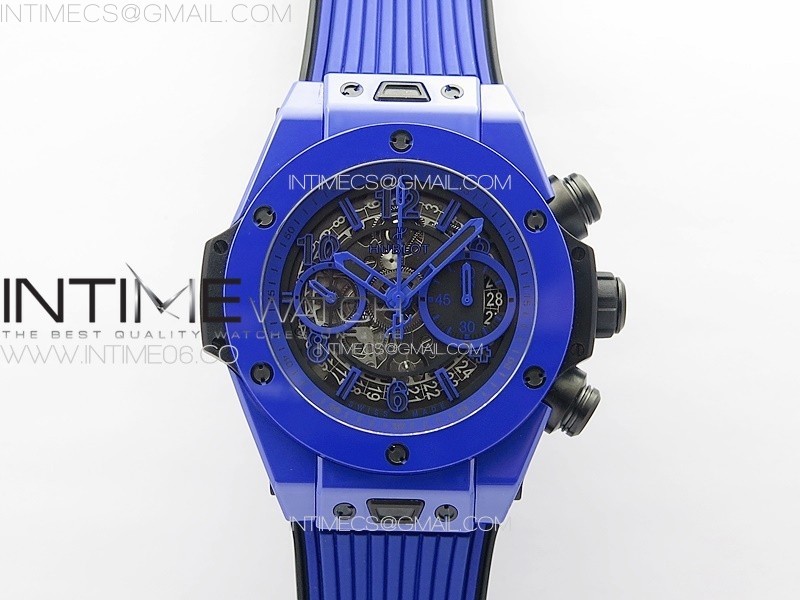 HUBLOT BIG BANG UNICO BLUE CERAMIC ZF 11 BEST EDITION SKELETON DIAL ON BLUE GUMMY STRAP A1280