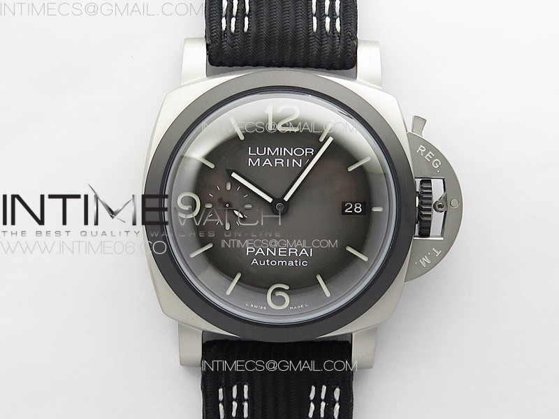 MARINA8 PAM1122 SSDLC TTF 11 BEST EDITION GRAY DIAL ON BLACKBLUE LEATHER STRAP P9010