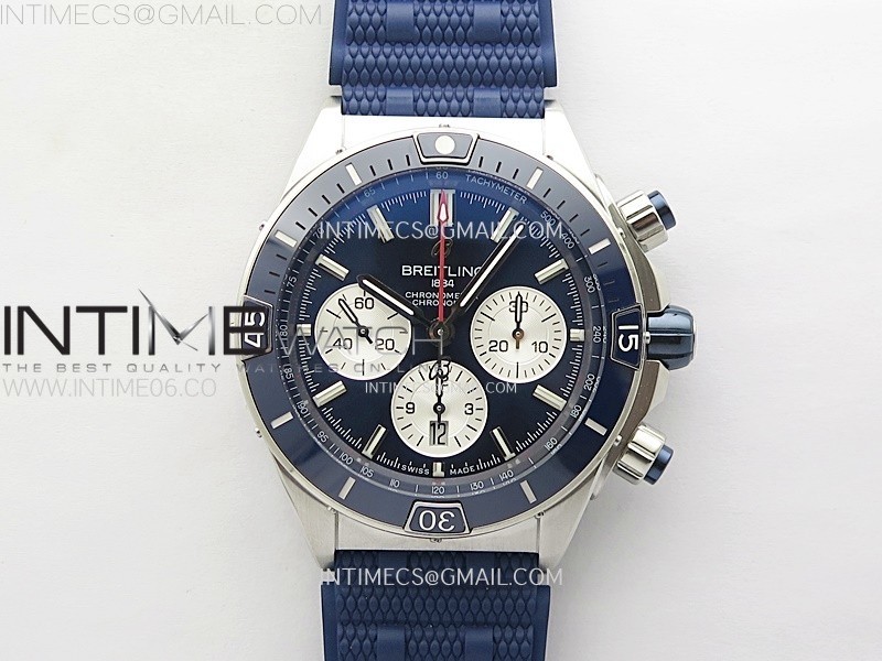 CHRONOMAT B01 44MM SS BLSF 11 BEST EDITION BLUE DIAL ON BLACK RUBBER STRAP A7750 TO CAL.01