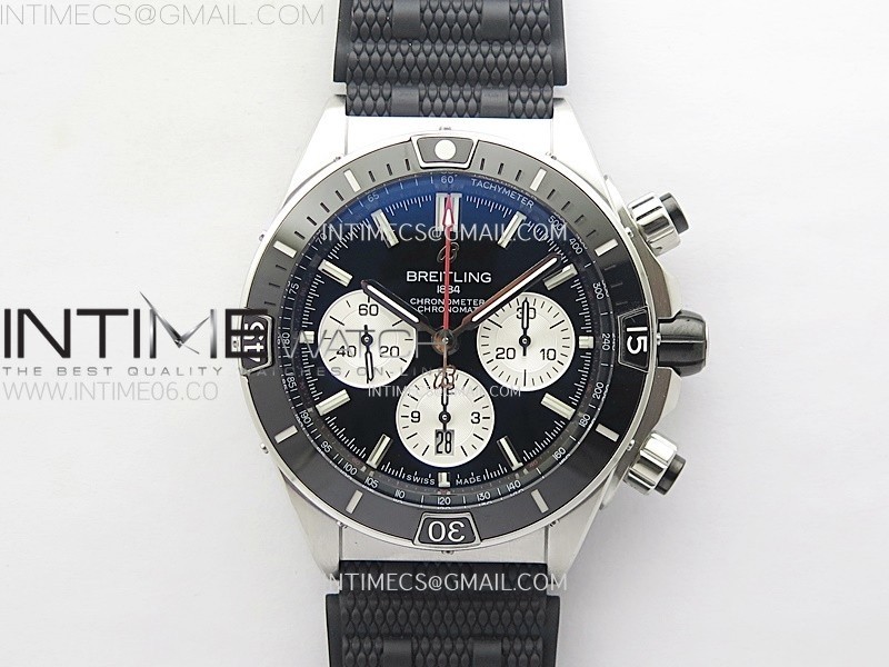 CHRONOMAT B01 44MM SS BLSF 11 BEST EDITION BLACK DIAL SILVER SUBDIAL ON BLACK RUBBER STRAP A7750 TO CAL.01