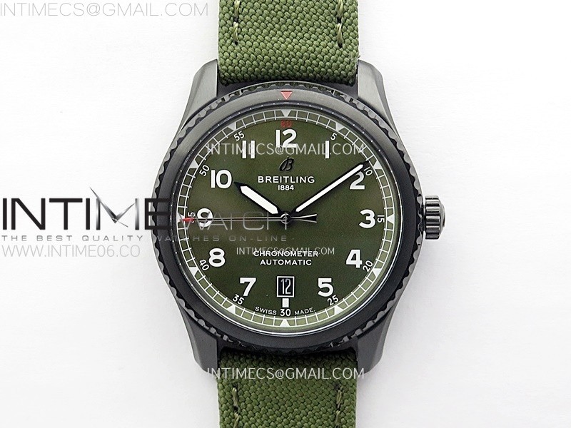 NAVITIMER8 A17314 DLC TF 11 BEST EDITION GREEN DIAL ON GREEN LEATHER STRAP A2824