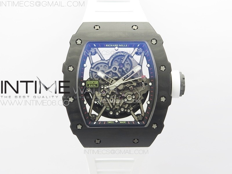 RM035-02 Real Forge Carbon ZF 11 Best Edition Skeleton Dial on White Rubber Strap NH05A V3+