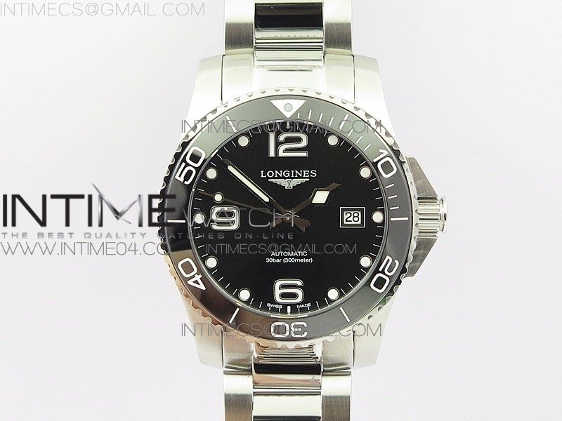 CONQUEST L3.840.4.56.6 REAL CERAMIC BEZEL SS ZF 11 BEST EDITION BLACK DIAL ON SS BRACELET A2824