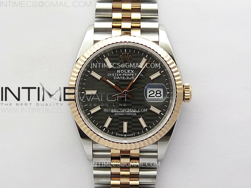 DateJust 36 SS 126231 904L SSRG VSF 11 Best Edition Gray Fluted Dial Sticks Markers on Jubilee Bracelet VS3235