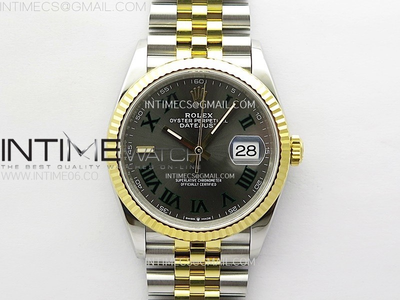 DateJust 36 SS 126233 904L SSYG VSF 11 Best Edition Gray Dial Green Roman Markers on Jubilee Bracelet VS3235