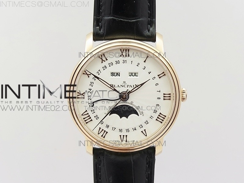 Villeret 6654 RG Complicated Function OMF 11 Best Edition White Texture Dial on Black Leather Strap A6654