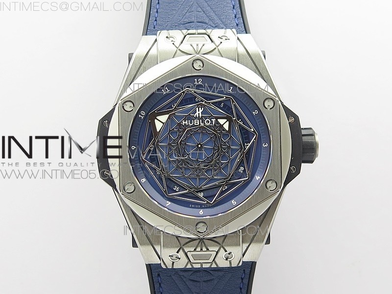 Big Bang Sang Bleu Ti WWF 11 Best Edition Blue Skeletonal Dial On Blue Gummy Strap Asian HB1213 V2