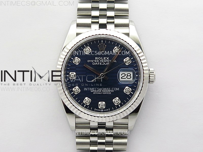 DateJust 36 SS 126234 VSF 11 Best Edition 904L Steel Blue Fluted Dial Diamonds Markers on Jubilee Bracelet VS3235