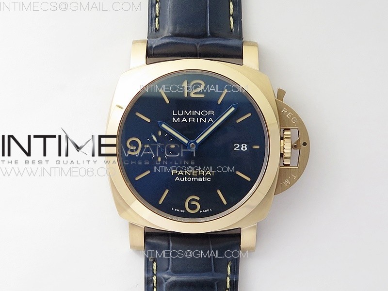 MARINA16 PRE ORDER PAM1114 RG VSF 11 BEST EDITION BLUE DIAL ON BLUE LEATHER STRAP P.9010 SUPER CLONE