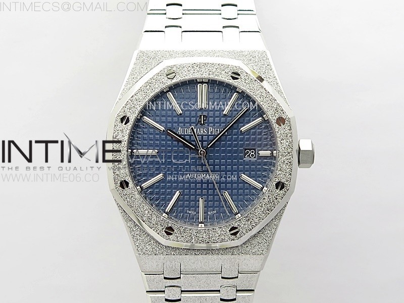 Royal Oak 41mm 15410 Frosted SS APSF 11 Best Edition Blue Textured Dial on SS Bracelet SA3120 Super Clone