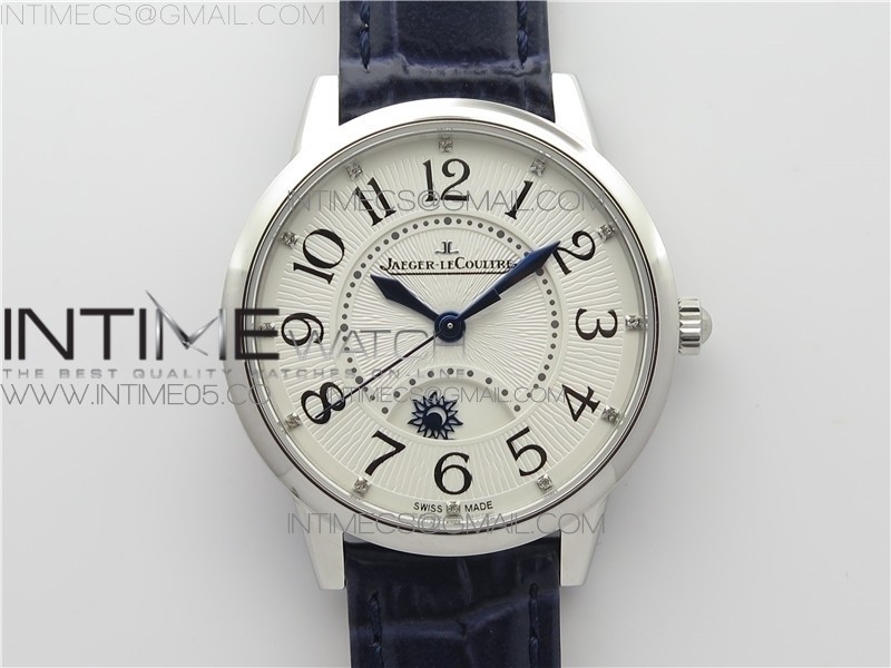 RENDEZ-VOUS NIGHT & DAY SS POLISHED BEZEL ZF 11 BEST EDITION WHITE TEXTURED DIAL ON BLUE LEATHER STRAP A898