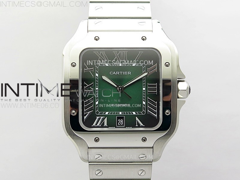 SANTOS DE CARTIER 40MM SS 2018 BVF 11 BEST EDITION GREEN DIAL ON SS SMARTLINKS BRACELET MIYOTA 9015(FREE LEATHER STRAP)