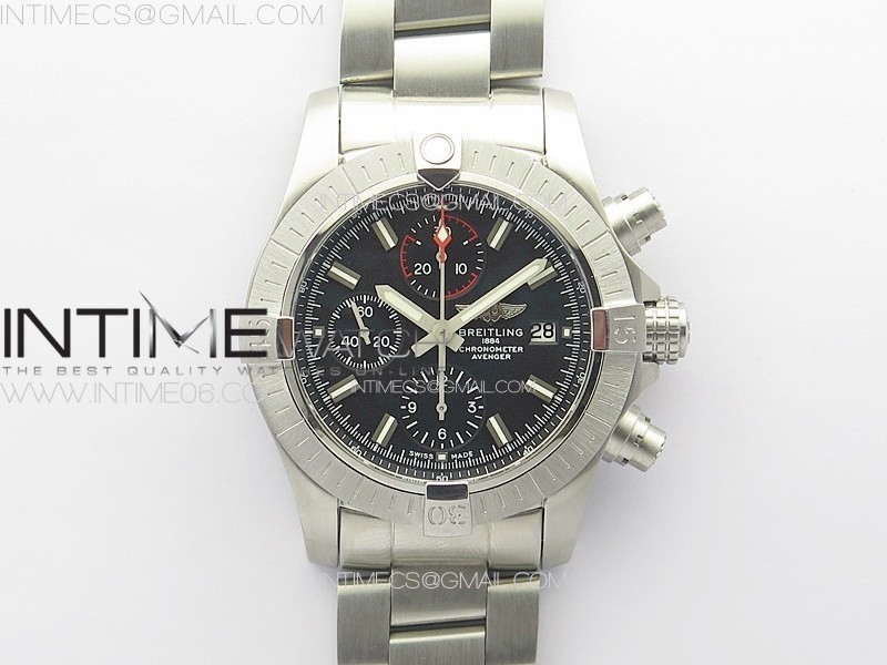 AVENGER CHRONO SS RED SECOND HAND B50 BLACK DIAL ON SS BRACELET A7750