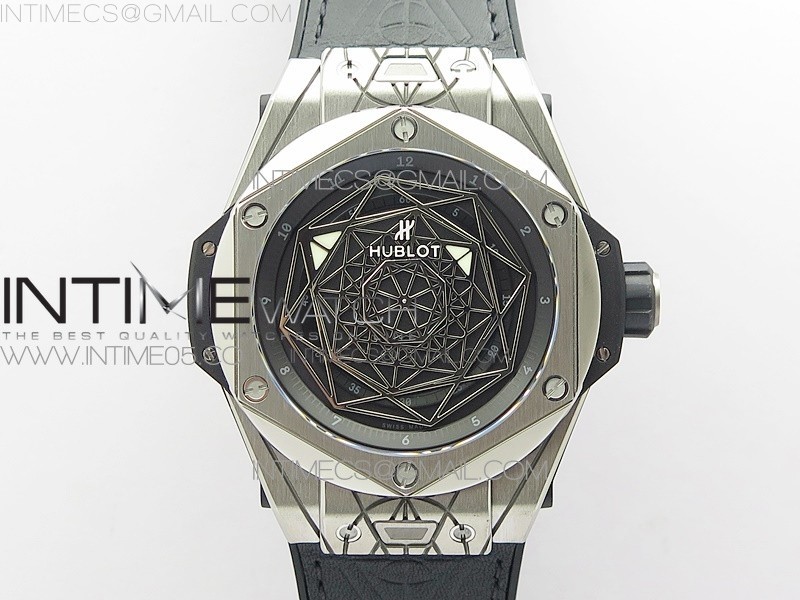 Big Bang Sang Bleu Ti WWF 11 Best Edition Black Skeletonal Dial On Black Gummy Strap Asian HB1213 V2