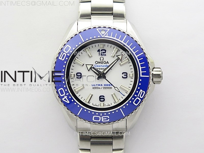 Seamaster 6000M Ultra Deep SS TF 11 Best Edition White Dial Blue Ceramic Bezel on SS Bracelet A2824