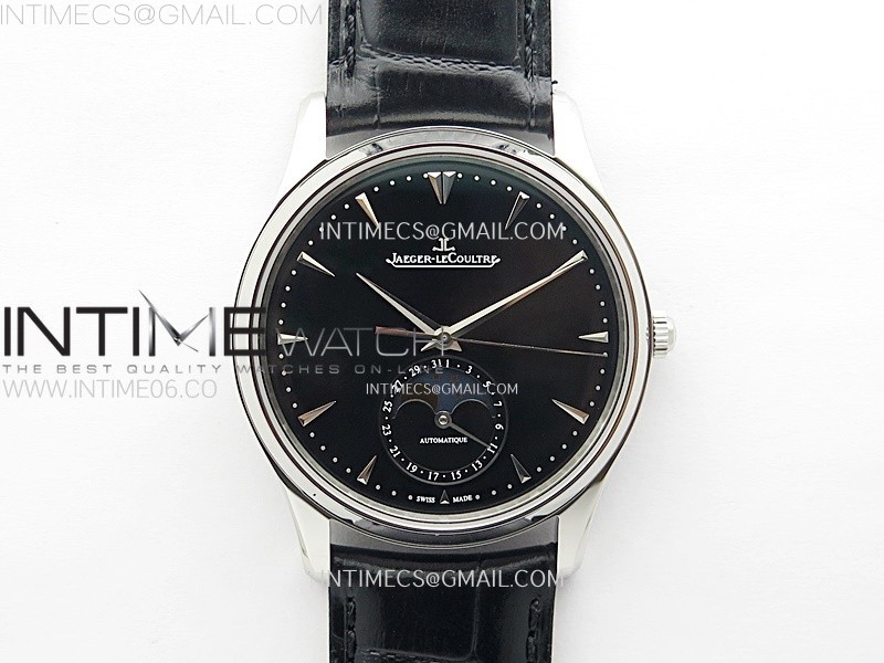 Master Ultra Thin Moon 1368420 SS ZF 11 Best Edition Black Dial on Black Leather Strap V3 SA925 Super Clone