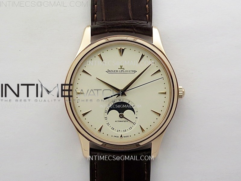 MASTER ULTRA THIN MOON 1362520 RG ZF 11 BEST EDITION IVORY DIAL ON BROWN LEATHER STRAP V3 SA925 SUPER CLONE