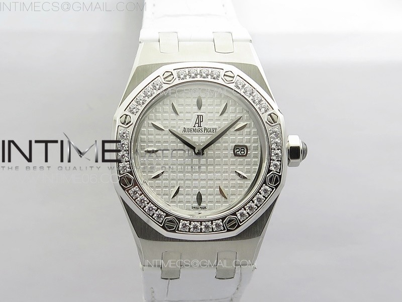 Lady Royal Oak 33mm 67620ST SS APSF 11 Best Edition White Textured Dial on White Leather Strap RONDA Quartz