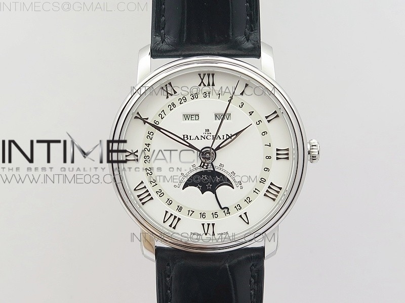 Villeret 6654 SS Complicated Function OMF V2 11 Best Edition White Dial (Cream Datewheel) on Black Leather Strap A6654