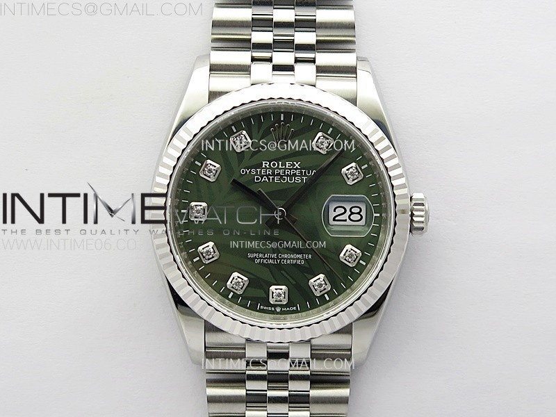 DateJust 36 SS 126234 VSF 11 Best Edition 904L Steel Green Leaf Dial Diamonds Markers on Jubilee Bracelet VS3235