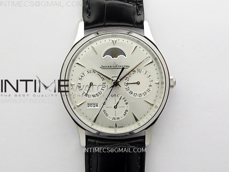 MASTER ULTRA THIN PERPETUAL CALENDAR SS J FACTORY BEST EDITION SILVER DIAL ON BLACK LEATHER STRAP A868