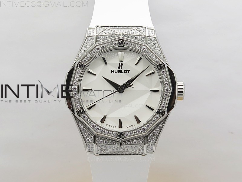 CLASSIC FUSION ORLINSKI SS FULL DIAMONDS APSF 11 BEST EDTION WHITE FACETED DIAL ON WHITE RUBBER STRAP A2892