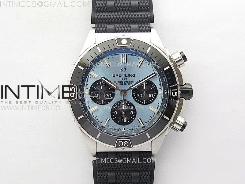 CHRONOMAT B01 44MM SS BLSF 11 BEST EDITION ICE BLUE DIAL ON BLACK RUBBER STRAP A7750 TO CAL.01