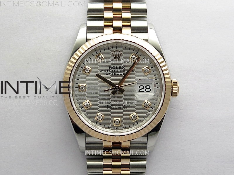 DateJust 36 SS 126231 904L SSRG VSF 11 Best Edition Silver Fluted Dial Diamonds Markers on Jubilee Bracelet VS3235