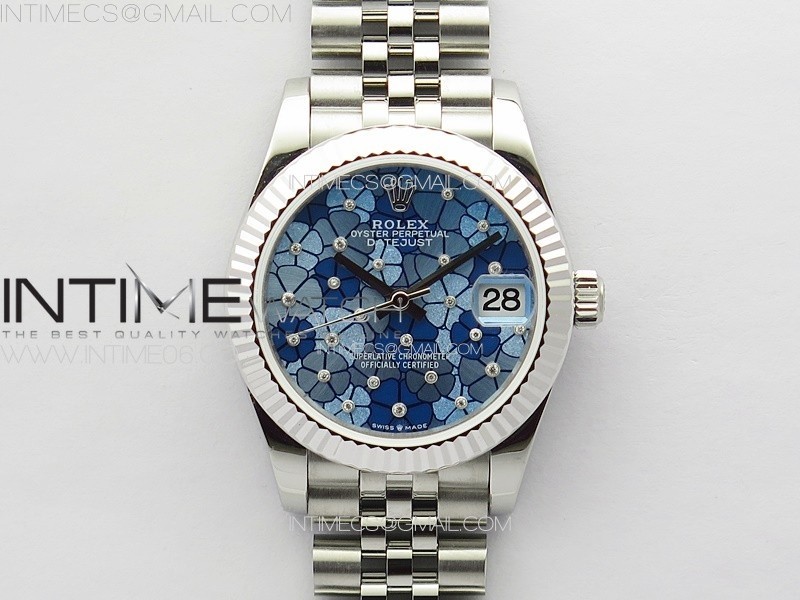 DateJust 31mm 278274 904L SS GMF Best Edition Blue Flowers Crystals Dial on 904L Jubilee Bracelet A2824