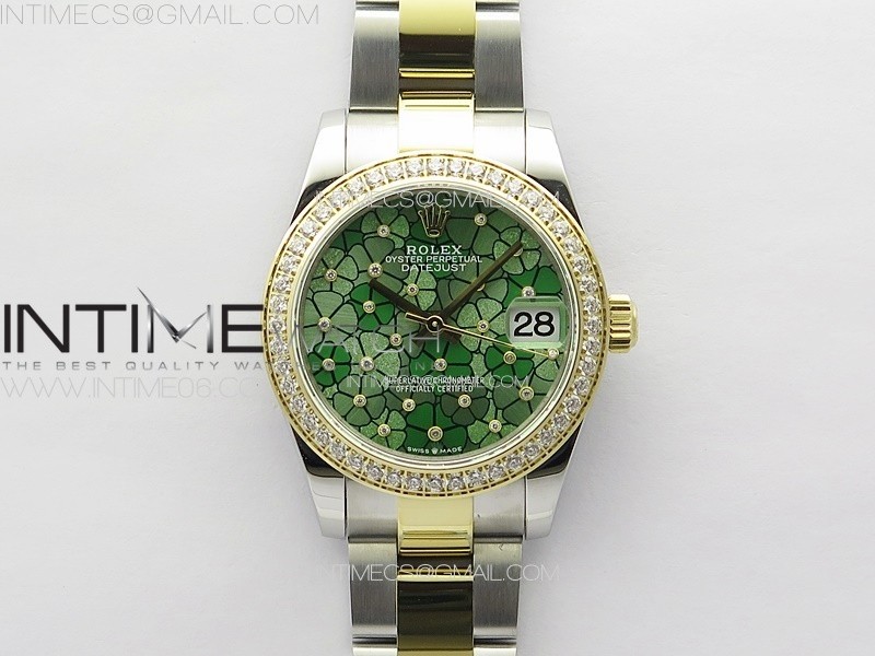 DateJust 31mm 278274 904L SSYG Crystals Bezel GMF Best Edition Green Flowers Crystals Dial on 904L SSYG Oyster Bracelet A2824