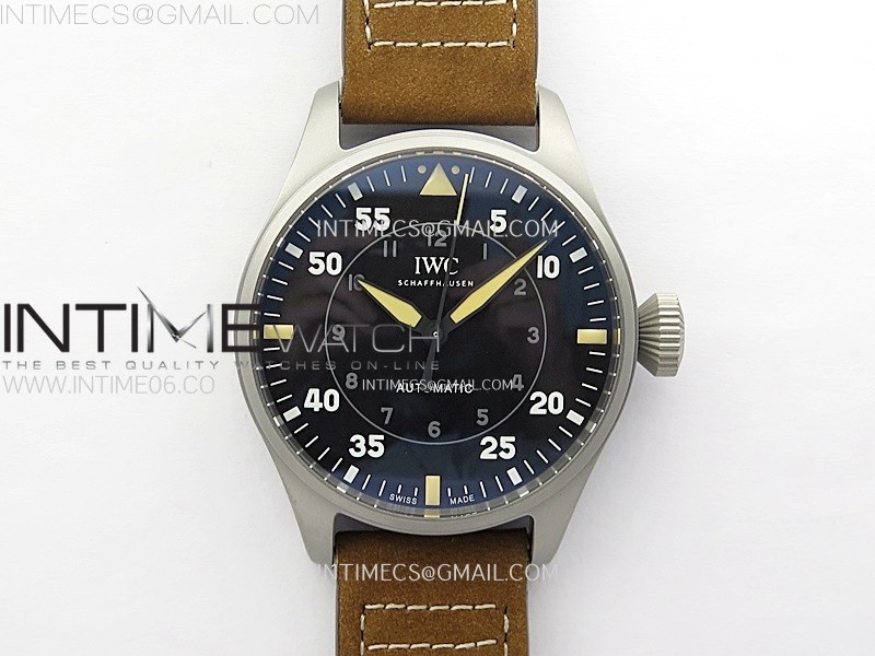 BIG PILOT IW329701 TI M+F 11 BEST EDITION BLACK DIAL ON BROWN LEATHER STRAP SEIKO 8N-24