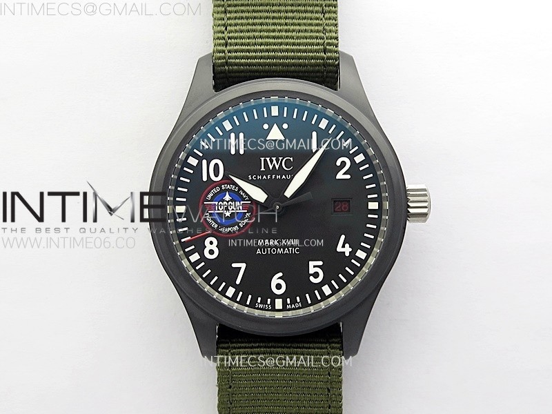 MARK XVIII TOP GUN SFTI BLACK CERAMIC IW324712 ZF 11 BEST EDITION ON GREEN NYLON STRAP A32111