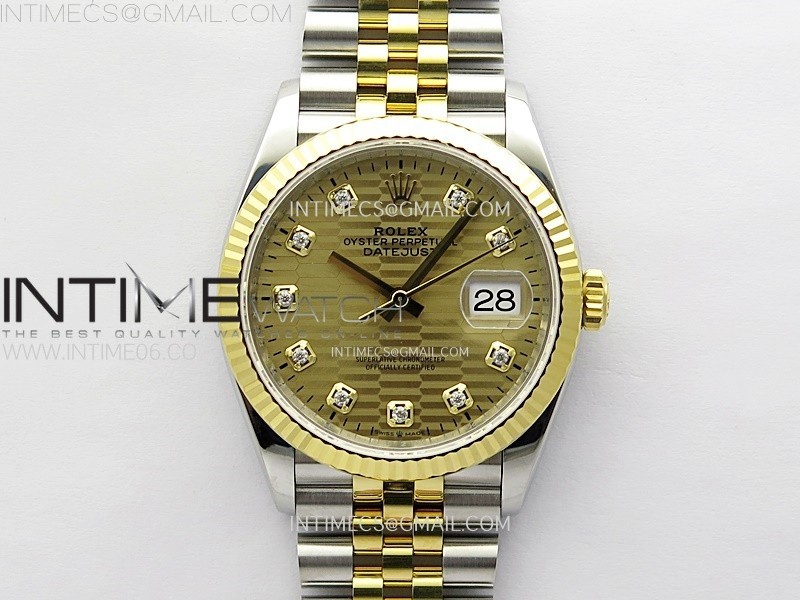 DateJust 36 SS 126233 904L SSYG VSF 11 Best Edition Gold Fluted Dial Diamonds Markers on Jubilee Bracelet VS3235