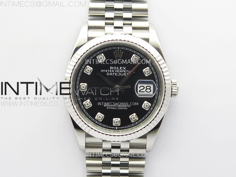 DateJust 36 SS 126234 VSF 11 Best Edition 904L Steel Black Dial Diamonds Markers on Jubilee Bracelet VS3235