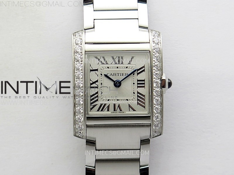 TANK FRANCAISE LADIES 21.2MM DIAMONDS BEZEL SS 8848F 11 BEST EDITION SILVER DIAL ON SS BRACELET RONDA QUARTZ