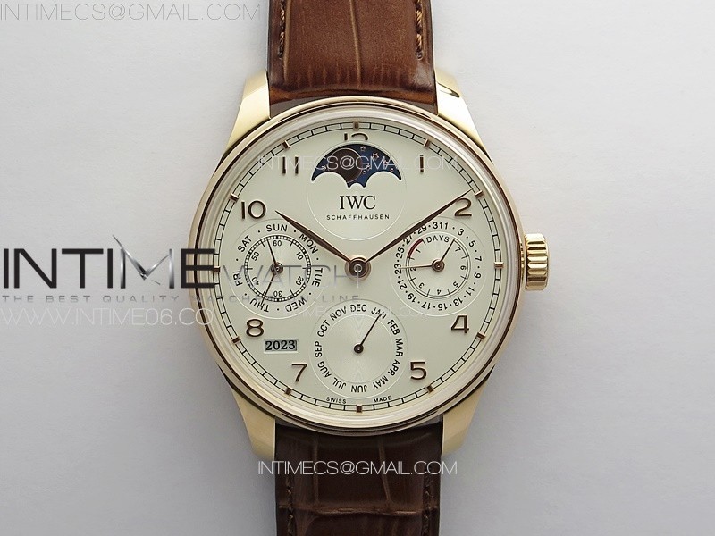 Portuguese IW503302 Real PR RG APSF 11 Best Edition White Dial On Brown Leather Strap A52610