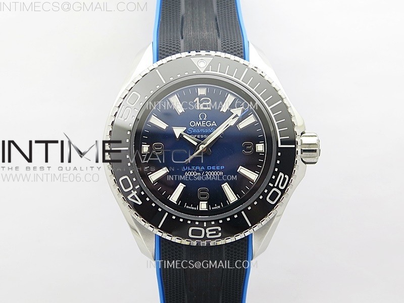 Seamaster 6000M Ultra Deep SS TF 11 Best Edition Blue Dial Blue Ceramic Bezel on Black Rubber Strap A2824