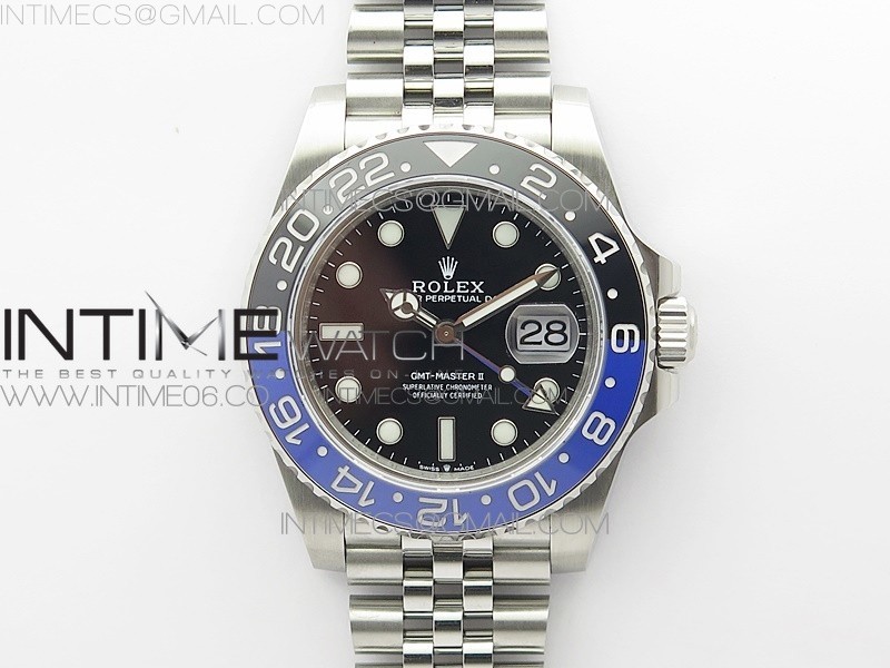 GMT-Master II 126710 BlackBlue Ceramic Bezel 904L SS GMF 11 Best Edition Black Dial on 904L Jubilee Bracelet A3285